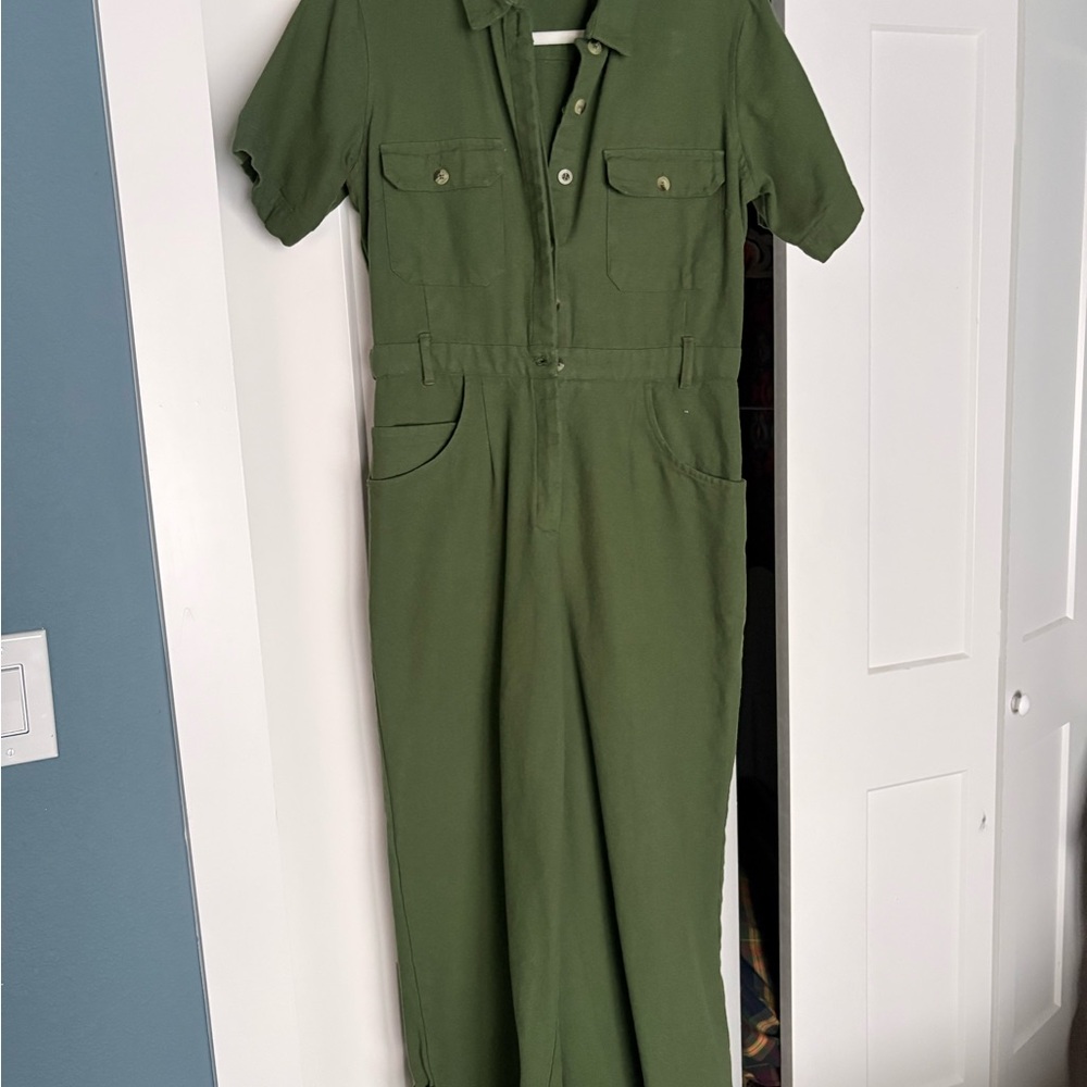 Women's Olive Green Short-Sleeve Utility Jumpsuit